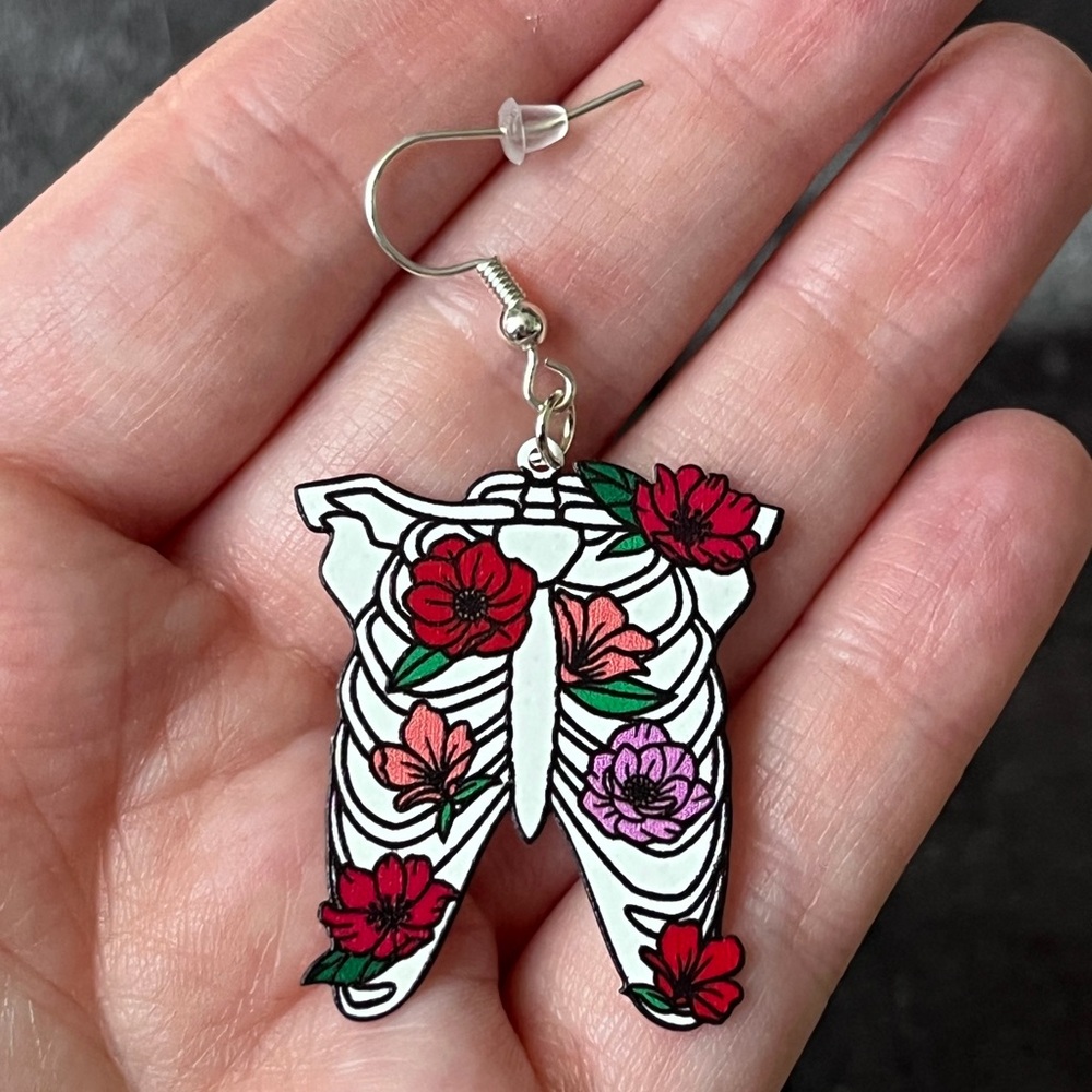 Vibrant Floral Skeleton Earrings